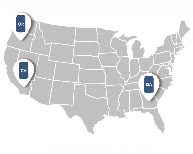 Map of 3 US Can Sleeving Locations